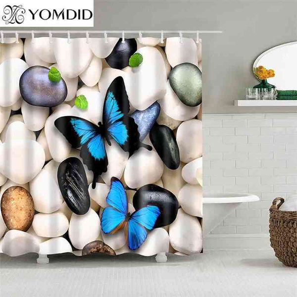 Chinesischer Duschvorhang Polyester Schmetterlingsmuster Bedruckte Duschvorhänge Badezimmer Schmetterlinge Druck Badezimmerzubehör 210402
