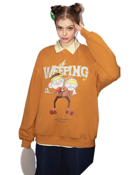 

cartoon graphic drop shoulder oversized pullover u8oq#, Black