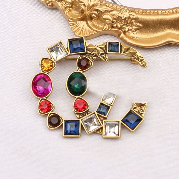 

luxury women men designer brand letter brooches 18k gold plated colorful inlay crystal rhinestone jewelry brooch pearl pin marry christmas p, Gray