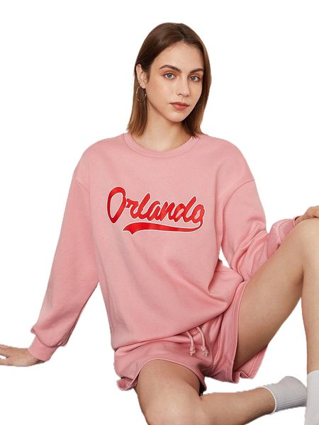 

letter graphic drop shoulder pullover & shorts o9pd#, White