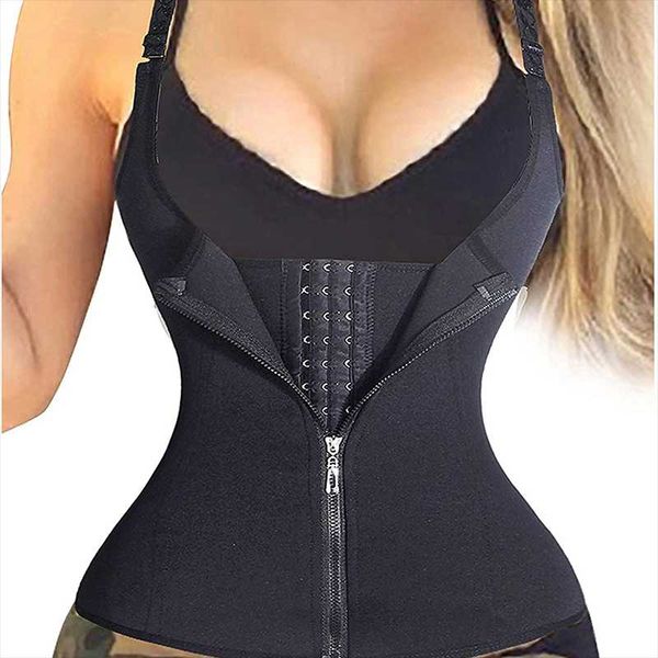 

women's shapers waist trainer corset for tummy fat burning weightloss double control body shapewear with zipper and hook, Black;white