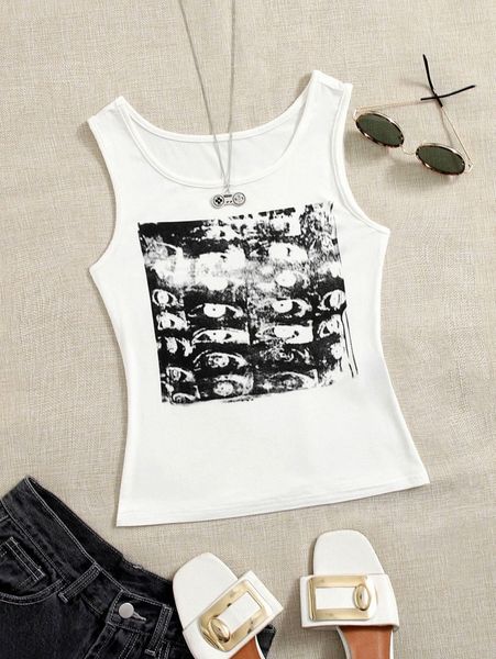 

eyes print slim fit tank p5gl#, White