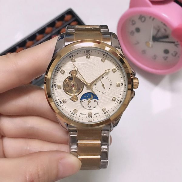 

business luxury mens watches brand mechanical automatic gold wristwatches moon phase gold watch for men christmas valentine's father&#0, Slivery;brown