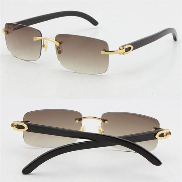 

whole selling rimless black genuine original buffalo horn sunglasses 18k gold golden brown gray red blue uv400 lens mal1877, White;black