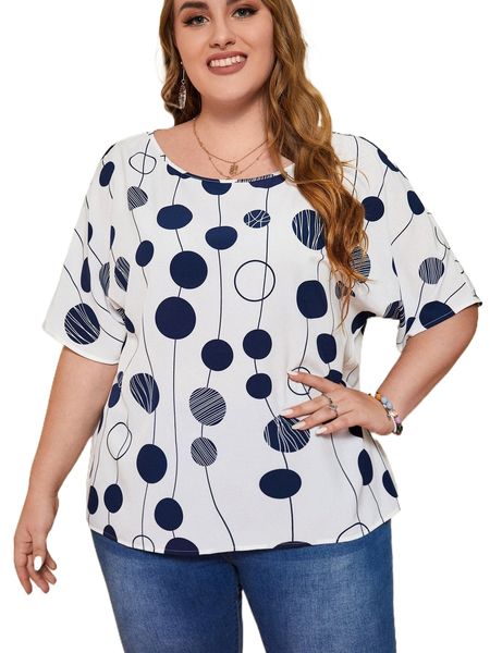

emery rose plus dot print batwing sleeve d5m5#, Black
