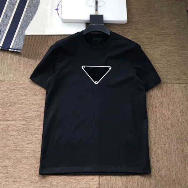 

men's t luxury shirts with big triangle brand p cotton classic short sleeve blouse tees casual t-shirt match crew neck black white tshi, White;black