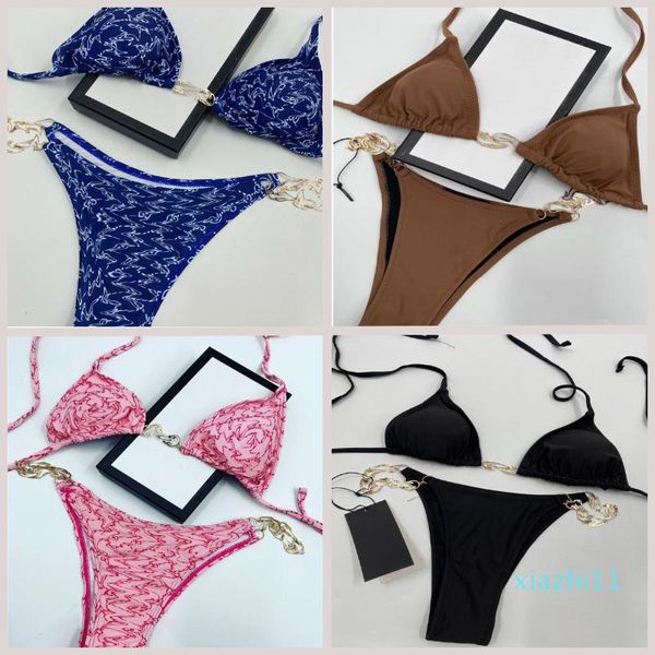 2022-Mode-Bikini-Designer-Kette schwarz Frauen Badeanzüge Bikini-Set Mehrfarben Sommerzeit Strand Badeanzüge Wind Bademode