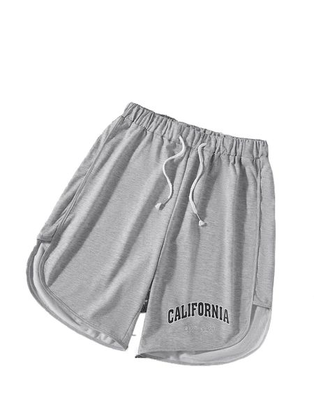 

men letter graphic drawstring waist shorts y5bj#, White;black