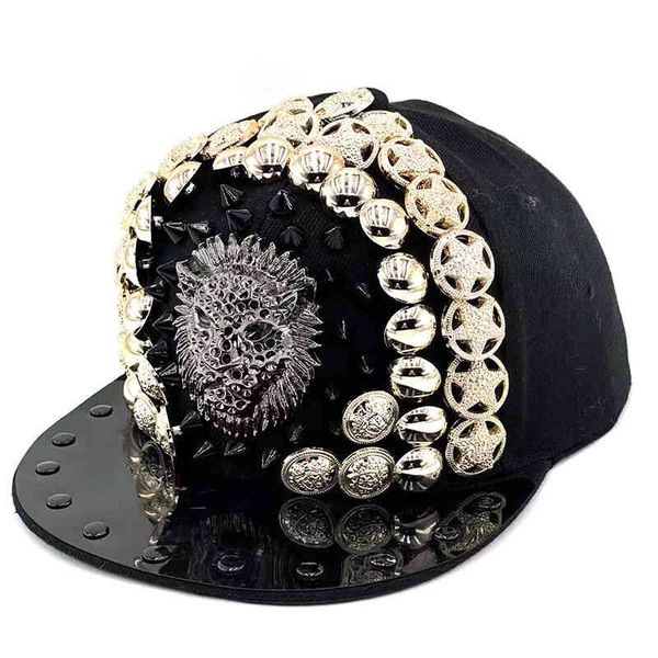 

designer fit trucker straw cowboy hat man woman new metal rivet eagle flat edge tide punk hip hop baseball cap, Blue;gray