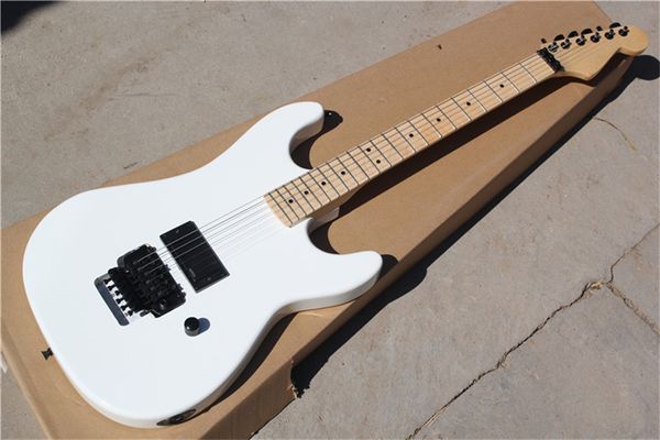 

custom guitar electric plant with pickups, floyd rose tremolo (white bopdy, channel black, hardwares, providing customized services