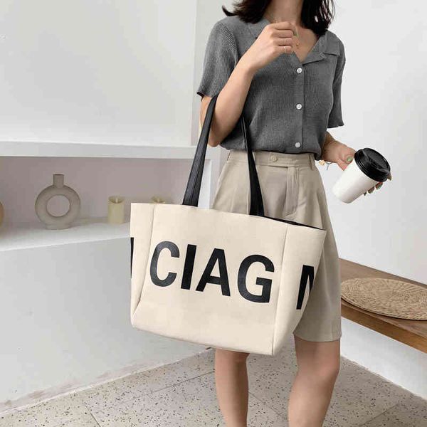 

purses outlet trendy leisure personalized letter large capacity shoulder new simple style canvas bag female
