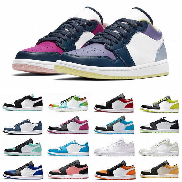 

jumpman 1 low mens basketball shoes cactus jack ts x fragment university blue gold denim chicago court purple unc paint drip 1s men women, Black