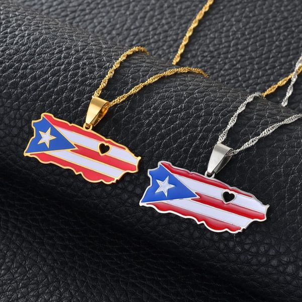 Colares pendentes Anniyo Heart Porto Rico Mapa e bandeira colorida cor de ouro/prata PRI RICANOS GUESS #165521PENDER