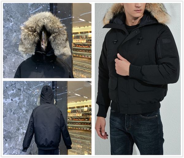 

mens outerwear coats winter parkas outdoor sports down jackets white duck windproof parker long leather collar cap warm real wolf fur, Black