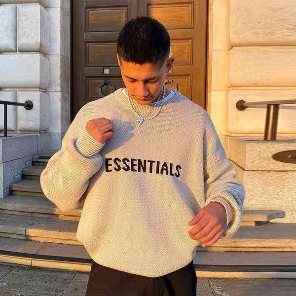 

god season 7 double thread essentials letter round neck sweater fog high street sweater men knit feel plush warm women's hoodie, Black