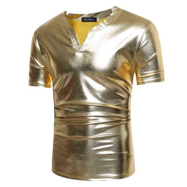 Glänzend goldene Metallic Kurzarm T -Shirt Männer Hip Hop Streetwear Casual Tee Shirt Homme DJ Nightclub gegen Hals T -Shirt Männer Camiseta L220704