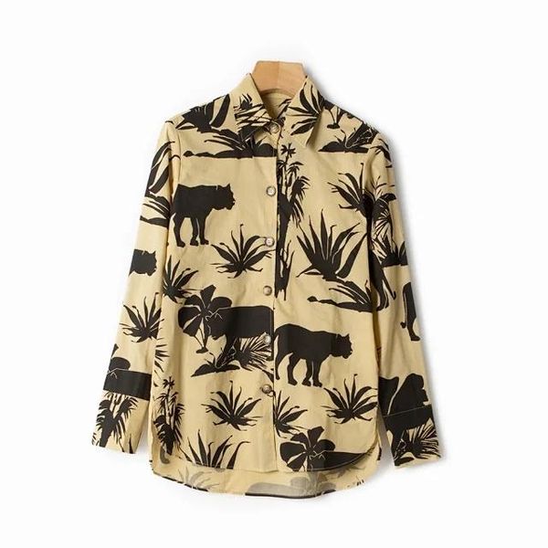 

women's blouses & shirts women fashion jungle print blouse early autumn ladies long sleeve single-breasted shirt and, White