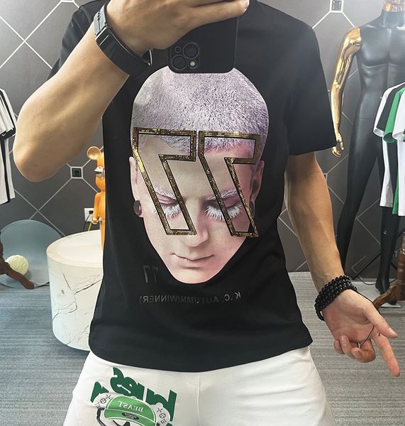 

mercerized cotton t-shirt men's short sleeve hip hop homie print tees fashion large male clothes summer new design young handsome blac, White;black