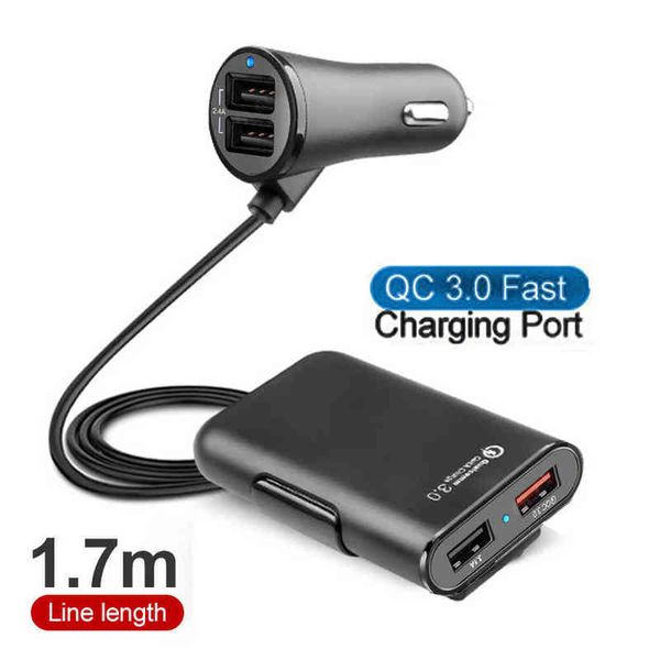 4 Ports USB Auto Ladegerät Quick Charge QC3.0 5,6 ft Verlängerung Kabel Für iPhone 12 Xiaomi Handy Fahren Recorder universal W220328