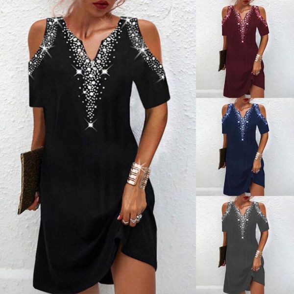 

casual dresses summer 2022 v neck party dress women's fashion off shoulder print vintage beach sundress elegant loose clothing, Black;gray