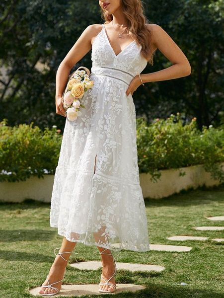 

simplee embroidery mesh overlay slip dress 89px#, Black;gray