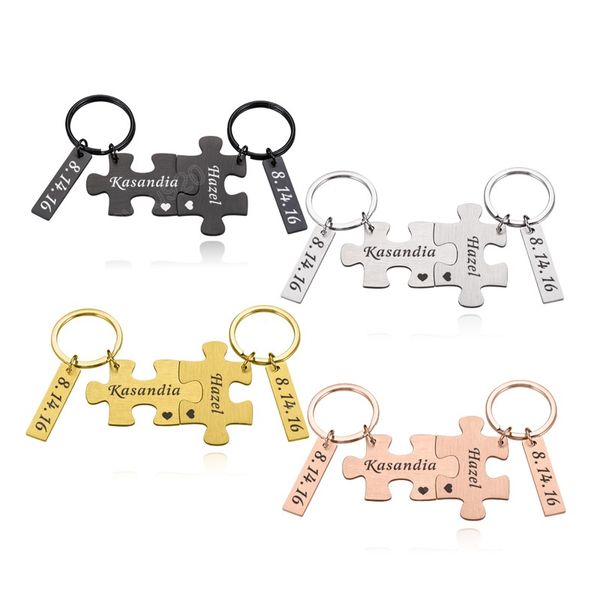 2PCS Paar Schlüsselanhänger, personalisierte Schlüsselanhänger für Autoschlüssel, individueller Name, Datum, Schlüsselanhänger, Geschenk für Freundin, Freund, Schlüsselanhänger