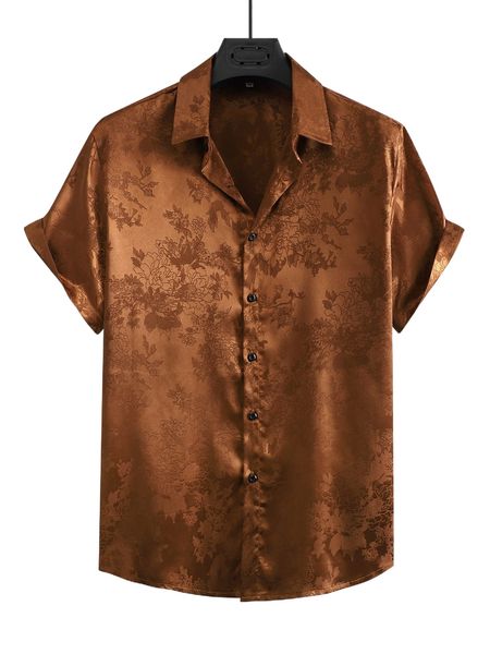 

men floral jacquard satin shirt g46i#, White;black