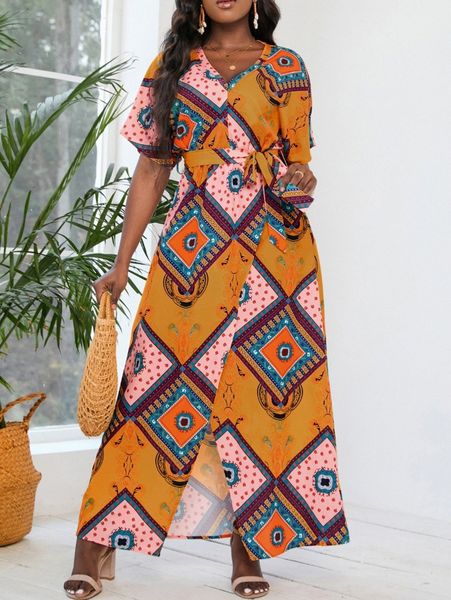 

sxy scarf print wrap hem belted dress g9xz#, Black;gray