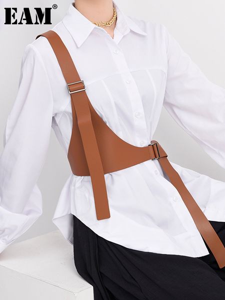 

[eam] pu leather black irregular split joint strap belt personality women fashion all-match spring autumn jx69701 220407, Black;brown