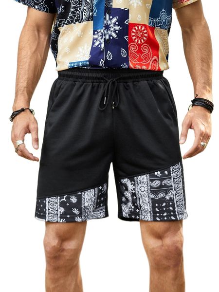 

men paisley print drawstring waist shorts y1vi#, White;black
