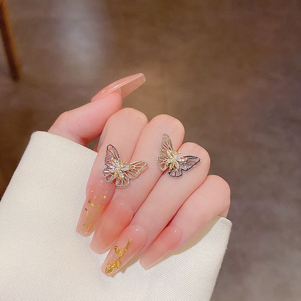 

hollow out zircon butterfly earrings female 925 silver needle ins windnet light luxury advanced design, Golden;silver