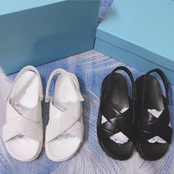 

summer leather sandals for women fashion designers p beach outdoor cross thick soled flat cross slippers black white triangular standard she