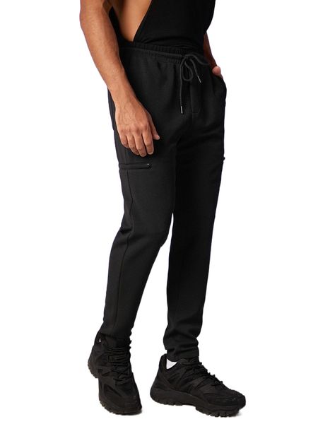 

men solid drawstring waist tapered pants r2tp#, Black