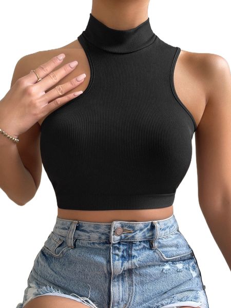 

mock neck crop tank k40u#, White