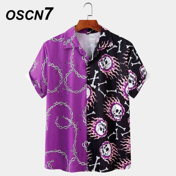 

oscn7 casual printed short sleeve shirt men street 2021 hawaii beach oversize women fashion harujuku shirts for men mx012 y220411, White;black