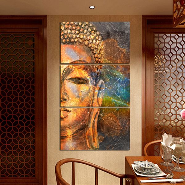 Leinwand-Malerei, Wandkunst, Bilder, 3 Stück, abstrakte goldene Buddha-Statue, Poster und Drucke auf Leinwand, Heimdekoration für Wohnzimmer