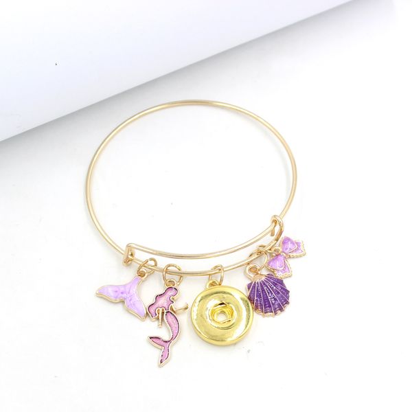 

wholesale ocean mermaid bracelets expandable wire bangle gold color snaps bracelet for women gifts pulsera 18mm snap jewelry, Golden;silver