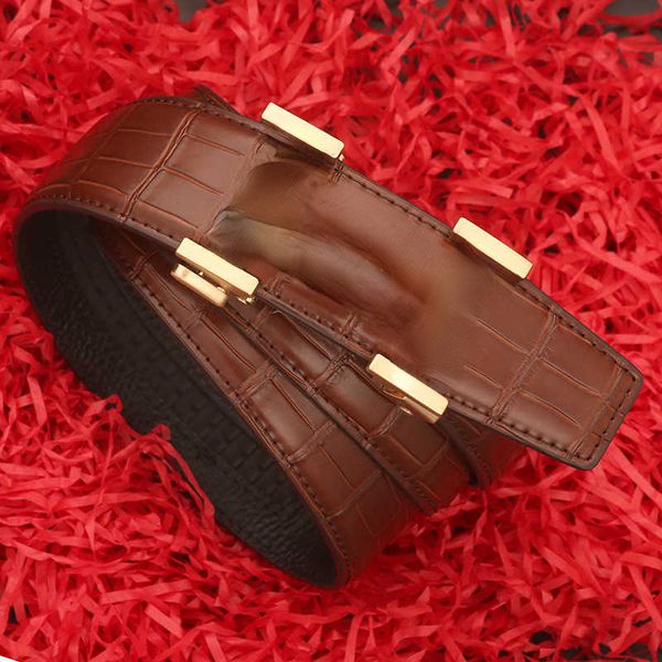 

2022 men's genuine leather business belts classic luxury waistband leisure young people's pants automatic buckle layer cow high-en, Black;brown