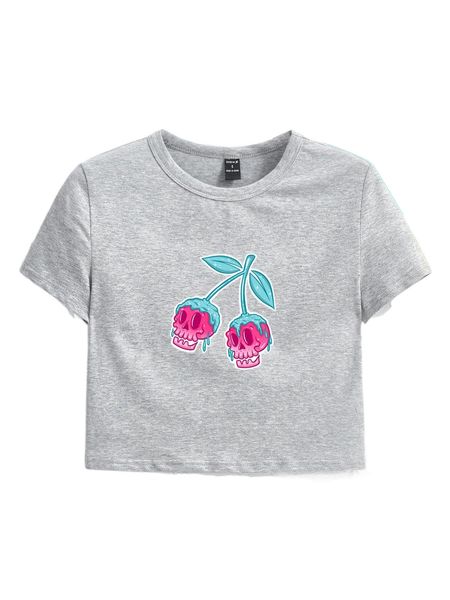 

x tarrynannillustration skull print round neck tee m4ox#, White