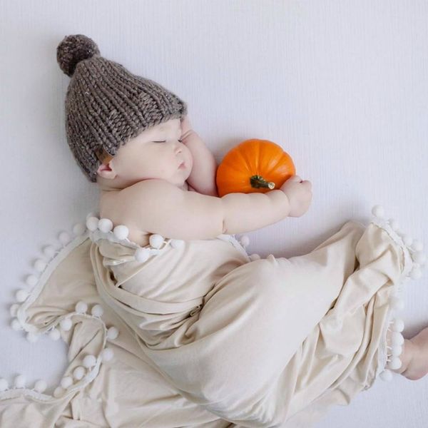

baby swaddle blanket soft muslin wrap pom pom crib cover blankets sleeping swaddling accessories