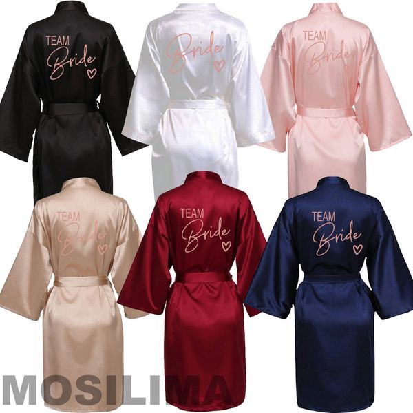 

wedding party team bride robe with black letters kimono satin pajamas bridesmaid bathrobe sp001 220621, Black;red