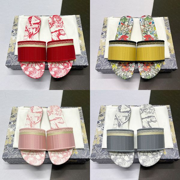 

2022 luxury paris slides shoes designer sandals women slippers embroidery floral brocade sandals ladies fahsion summer girls beach flip flop, Black