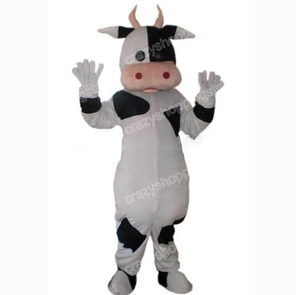Costume da mascotte di mucca da latte carino di Halloween Personaggio dei cartoni animati di alta qualità Personaggio a tema per adulti Taglia per adulti Festa di carnevale di Natale Vestito da esterno
