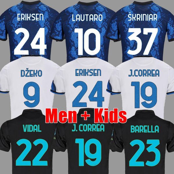 

2021 2022 edin dzeko lautaro martinez alexis sanchez soccer jersey football shirts barella eriksen correa milan kids kit home away third fou, Black;yellow