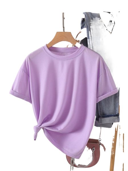 

solid round neck tee v2y8#, White