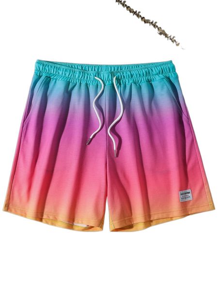 

men random ombre print letter patched shorts 64sw#, White;black