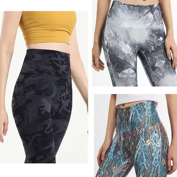 

l320 women's leggings high waist pant sports raising hips gym leopard tie-dye printing women yoga legging wear align elastic fitness pa, Black