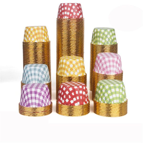 Tazze per cupcake in foglio di alluminio Fodere per muffin usa e getta Tazze per stampi da forno Plaid in carta Budino Porta stampini PHJK2203