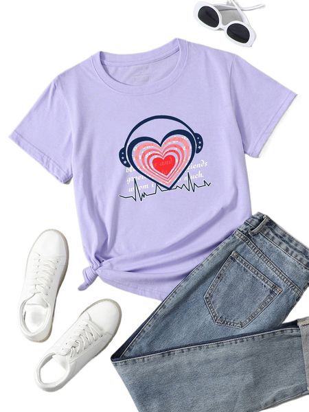 

letter & heart print tee c2e1#, White