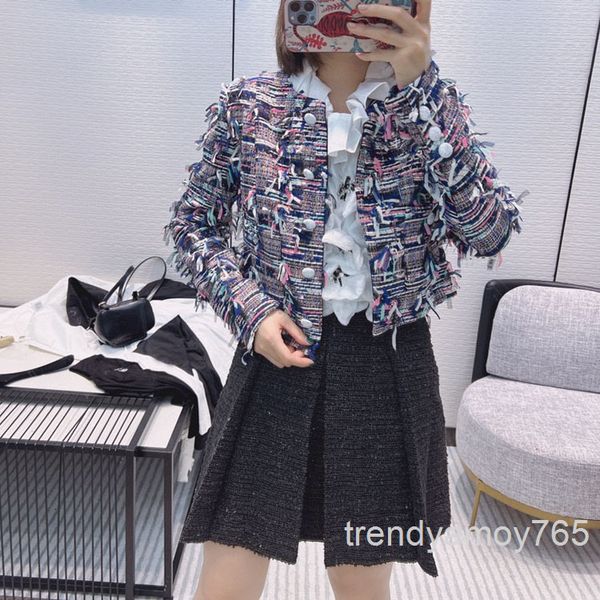 

women's jackets gradient tassel tweed short coat temperament celebrity breasted color woven spring and autumn women's high end, Black;brown